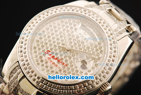 Rolex Day-Date Rolex 3135 Automatic Movement Full Steel with Diamond Dial/Bezel/Strap - Click Image to Close